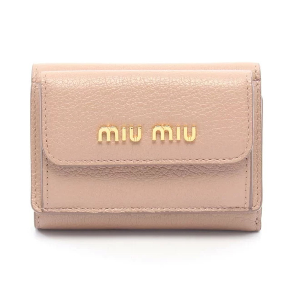 Miu Miu Madras Tri fold Wallet Leather Pink